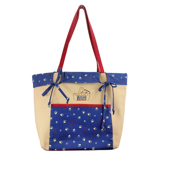 Boyds Bearcountry Handbags - Boyds Bearcountry Basket Fest 06 Canvas Tote Bag Red Paw‎ Print Handles